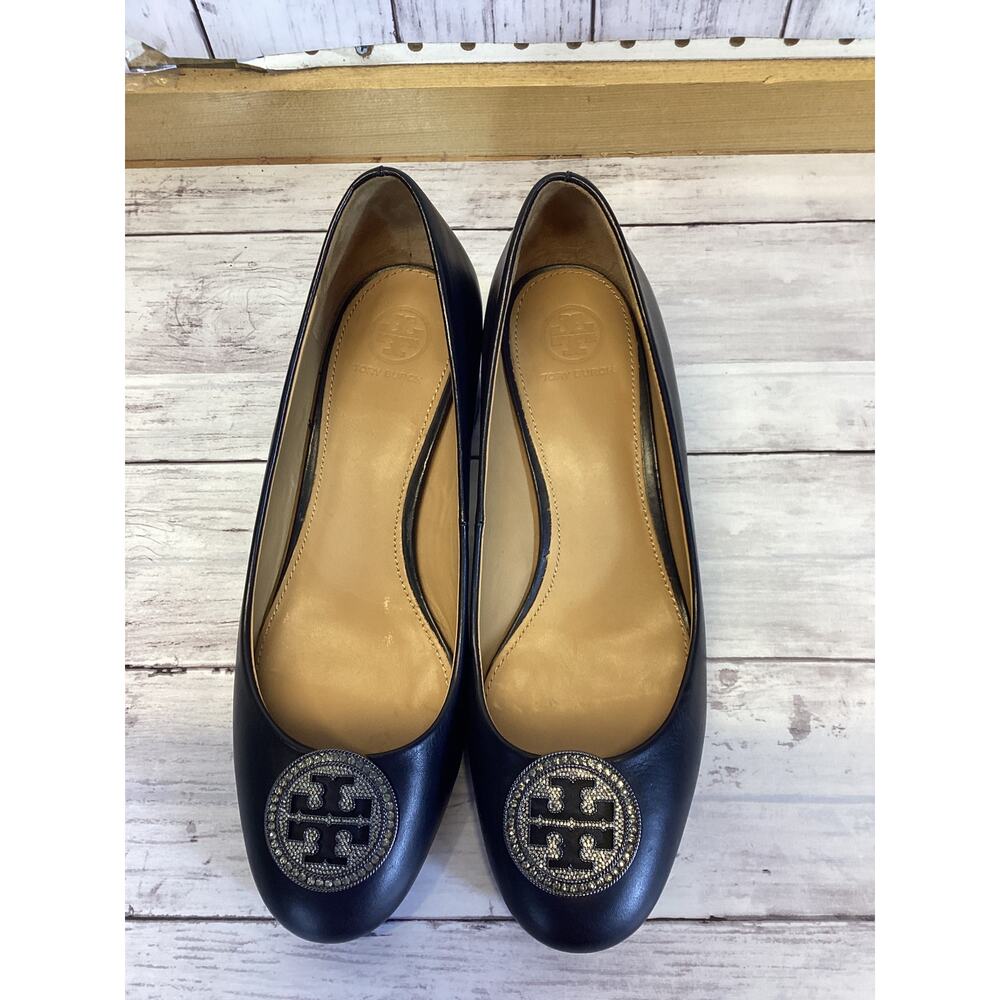 Tory Burch Black Leather Ballet Flats – Size 8M, Logo Medallion, Classic Style